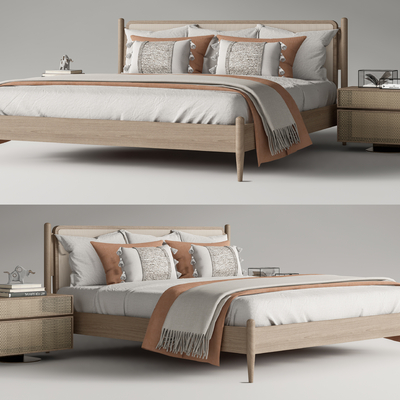 北欧藤编双人床su模型
