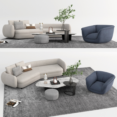 现代布艺沙发组合su模型