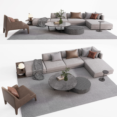 现代布艺转角沙发su模型