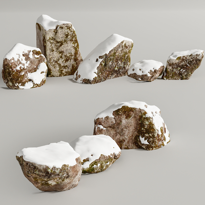 现代雪景石头su模型