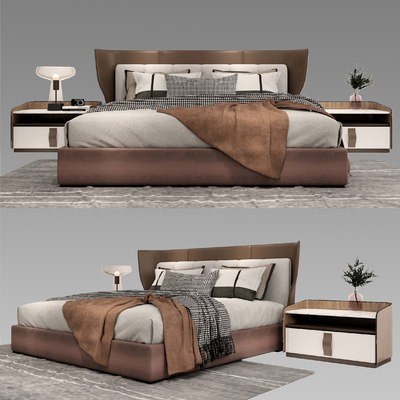 现代布艺双人床su模型