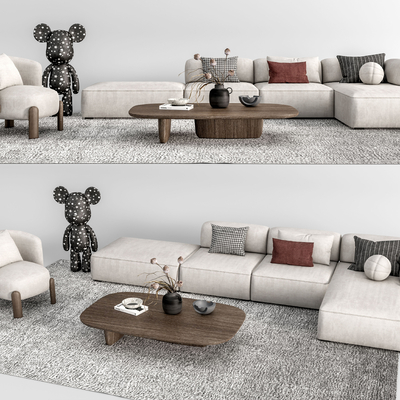 现代布艺沙发组合su模型