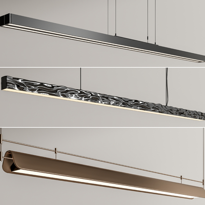  现代办公长条形吊灯su模型 