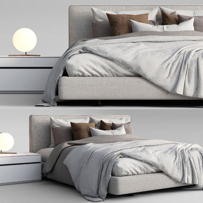 现代布艺双人床su模型
