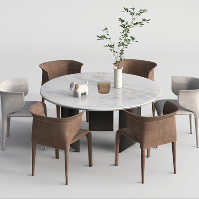 现代圆桌餐桌椅su模型