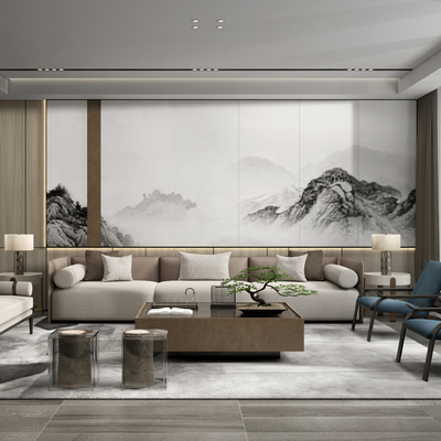 新中式客厅su模型