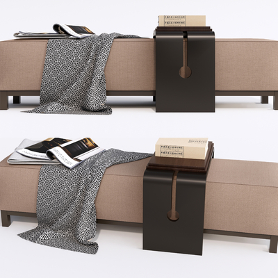  新中式布艺床尾凳脚踏su模型 