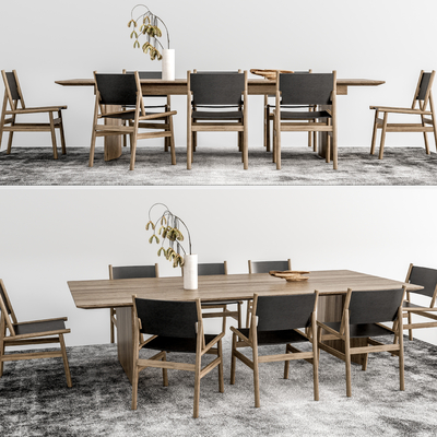 侘寂实木餐桌椅su模型