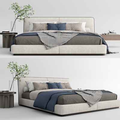 现代布艺双人床su模型