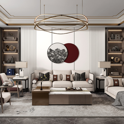 新中式客厅su模型