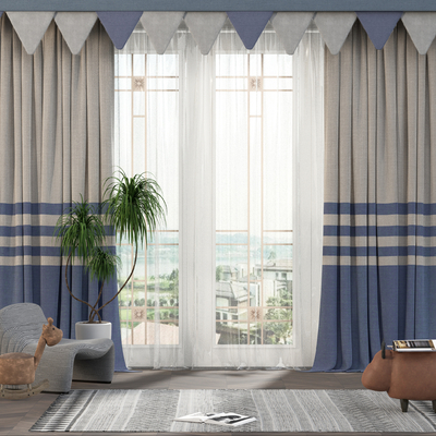 现代儿童房窗帘su模型