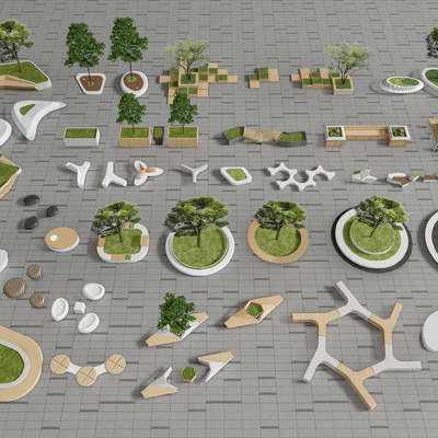 现代公用椅树池景观小品su模型