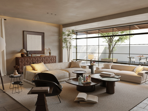  侘寂民宿院子 民宿大厅su模型 