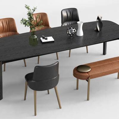 现代实木餐桌椅su模型