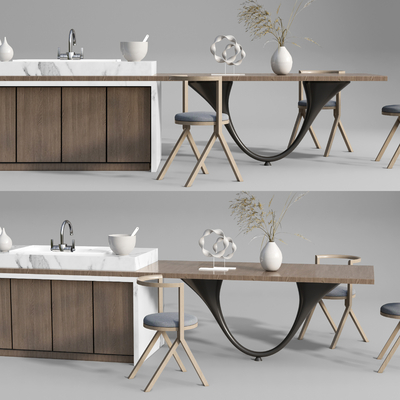 现代实木餐桌椅su模型