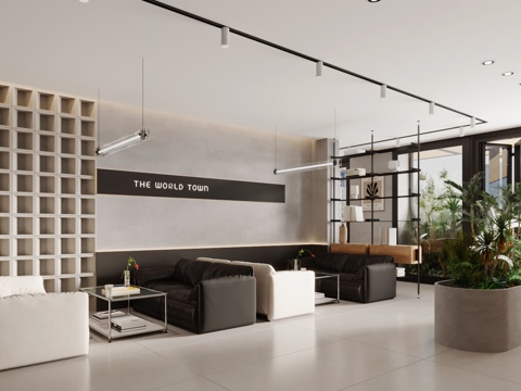  现代咖啡店 咖啡卡座区su模型 