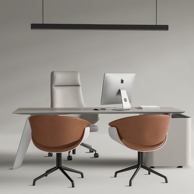  现代班台桌椅 大班台su模型 