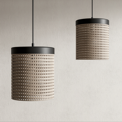 新中式藤编吊灯su模型