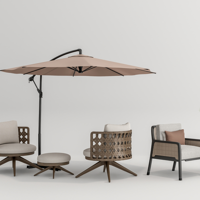  现代遮阳伞户外椅su模型 