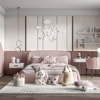 现代卧室女儿房su模型