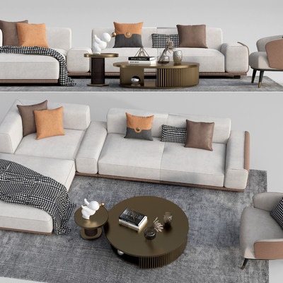 现代布艺转角沙发su模型