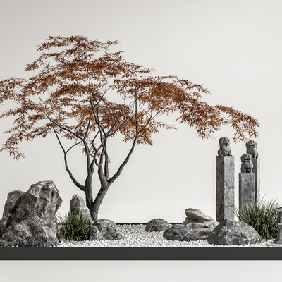 新中式庭院小品su模型