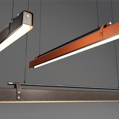  现代长条皮革办公吊灯su模型 