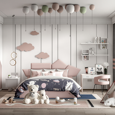 现代卧室女孩房su模型