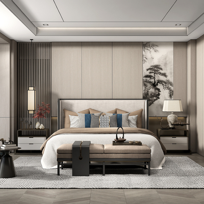新中式卧室su模型