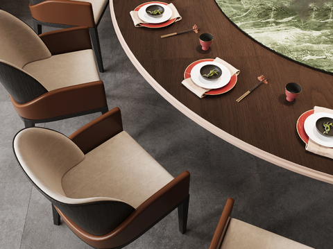  新中式碗碟 筷子 刀叉 餐椅su模型 