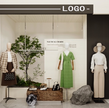  现代服装店 服装店橱展示区su模型 