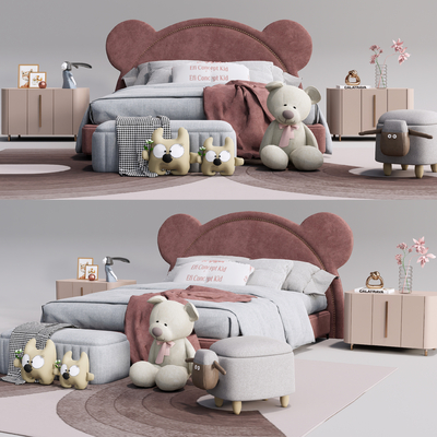  现代儿童双人床su模型 