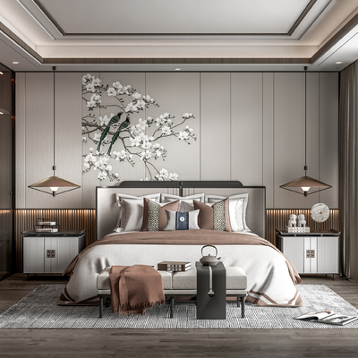 新中式卧室su模型