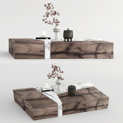 侘寂风实木茶几su模型