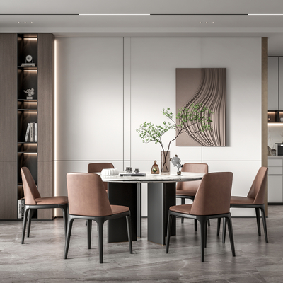 现代圆桌餐桌椅su模型