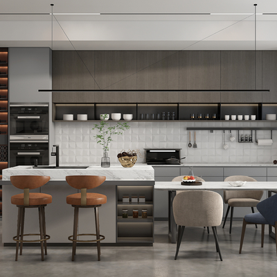 现代厨房餐厅su模型