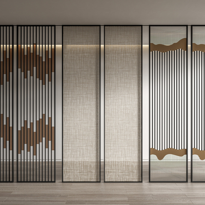 现代夹丝玻璃屏风隔断su模型