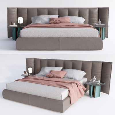 现代布艺双人床su模型