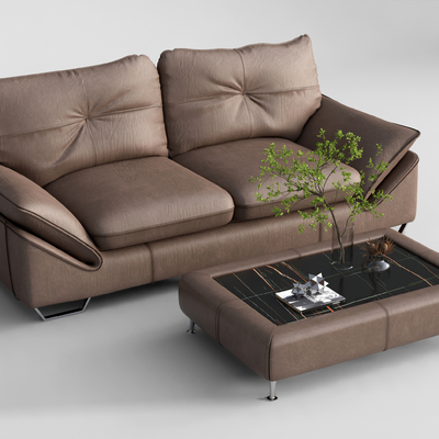 现代皮革双人沙发su模型