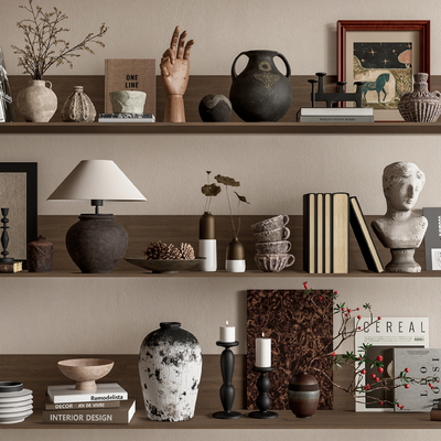 侘寂风摆件 书籍 陶罐 雕塑su模型