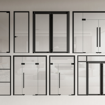 现代玻璃双开门su模型