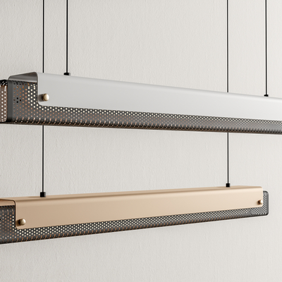  现代长条形办公吊灯su模型 