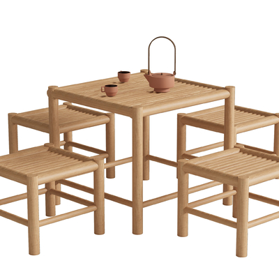 新中式实木茶桌椅su模型