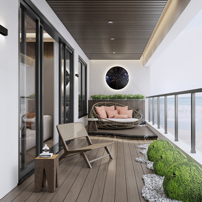  现代休闲阳台su模型 