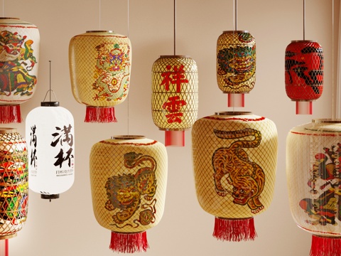  新中式禅意灯笼 潮汕风俗灯笼su模型 