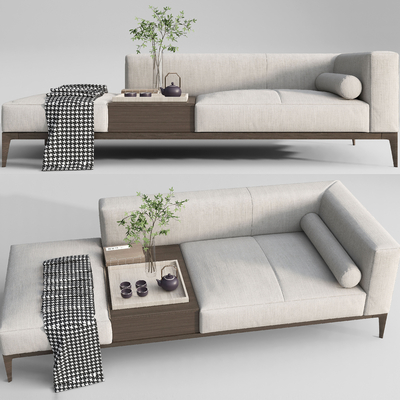 新中式布艺贵妃椅su模型