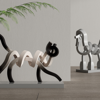 Coiled Cat 抽象猫狗雕塑su模型