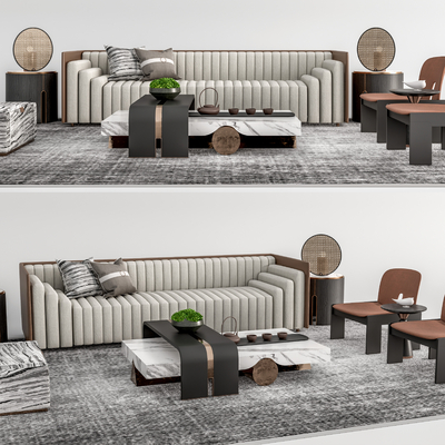 新中式布艺沙发组合su模型