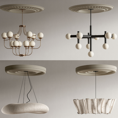 中古风吊灯 多头吊灯 雕花灯盘su模型