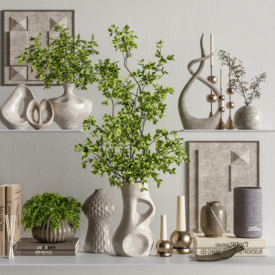 侘寂烛台书籍花瓶摆件su模型